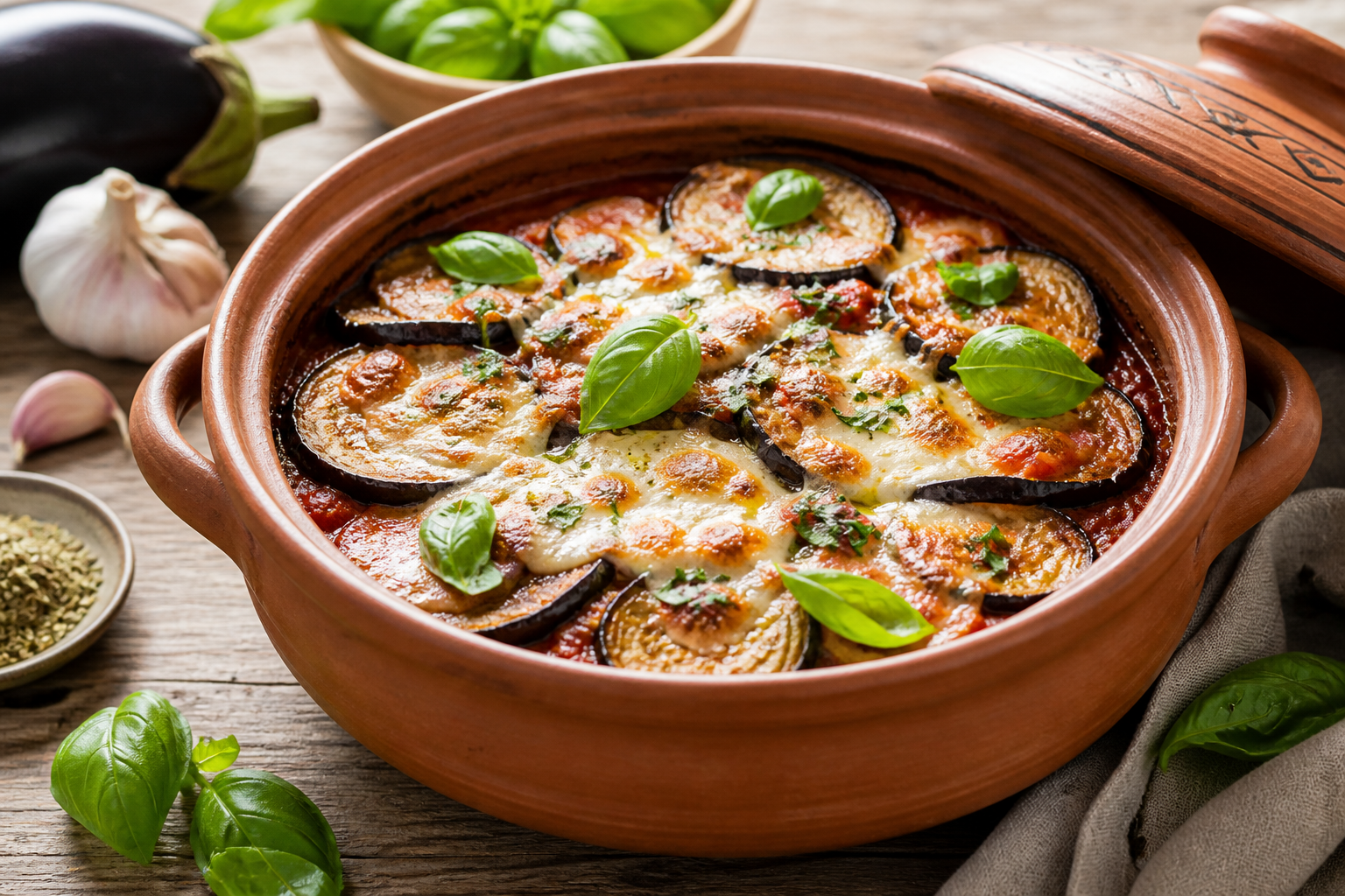 Clay Pot Eggplant Tomato Bake