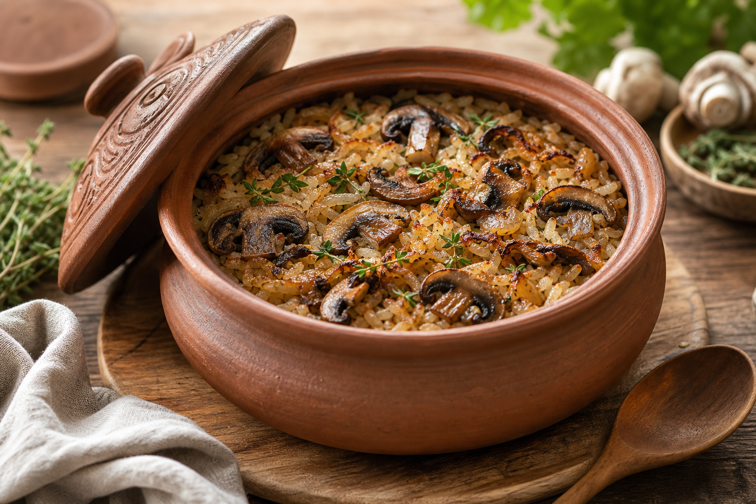 Clay Pot Rice and Mushroom Bake