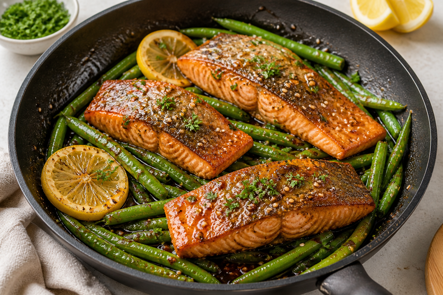 Crispy Skillet Salmon with Green Beans