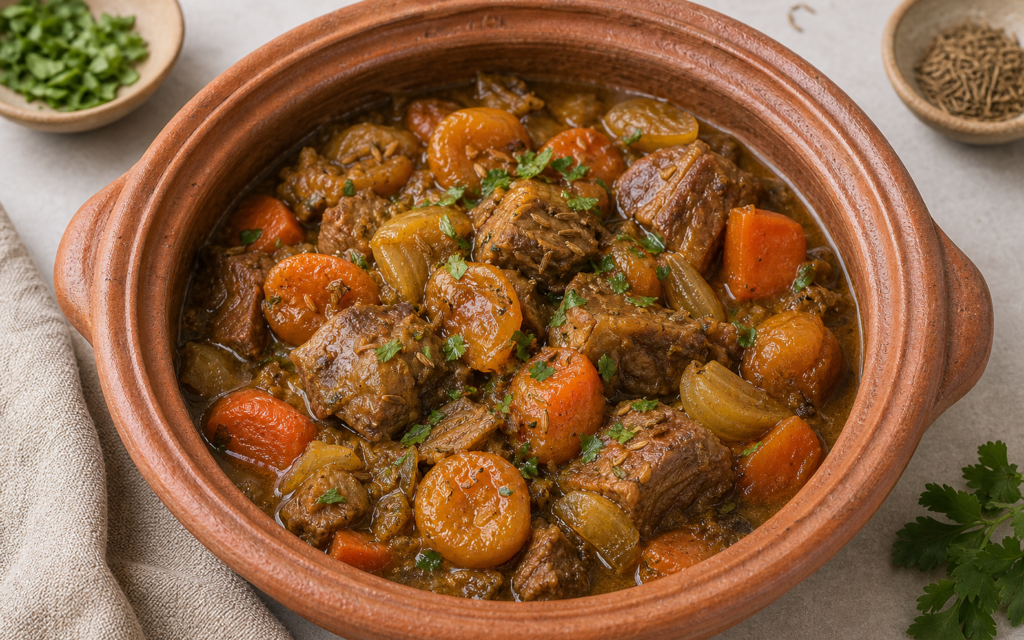 FoxyChef recipe clay pot lamb apricot stew
