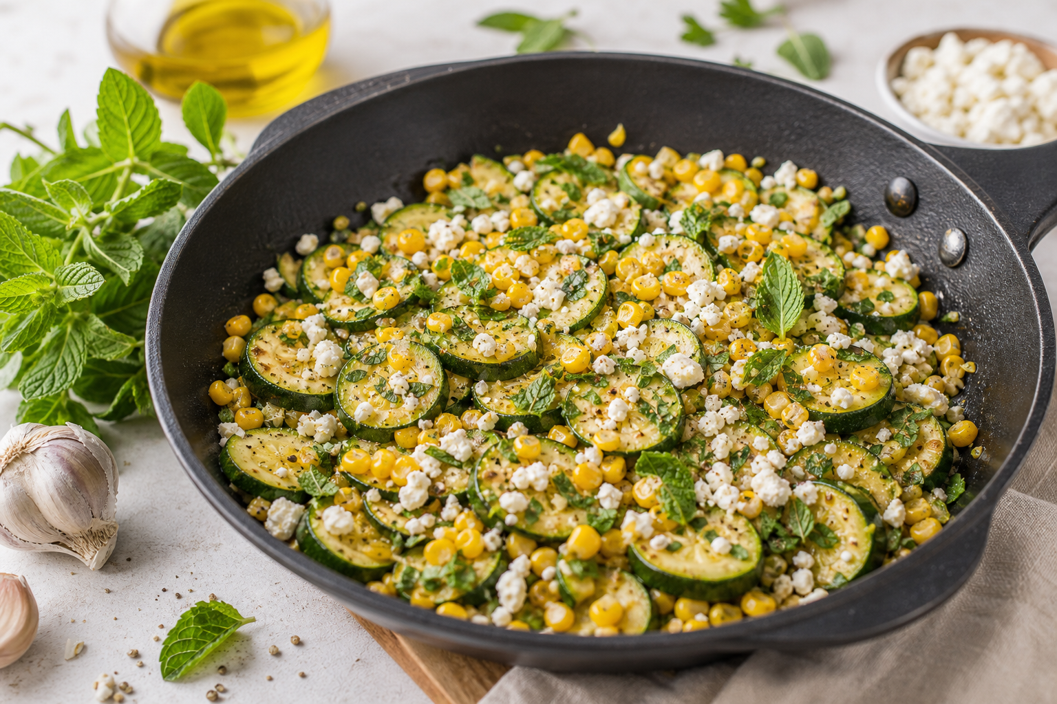 Skillet Zucchini Corn with Feta