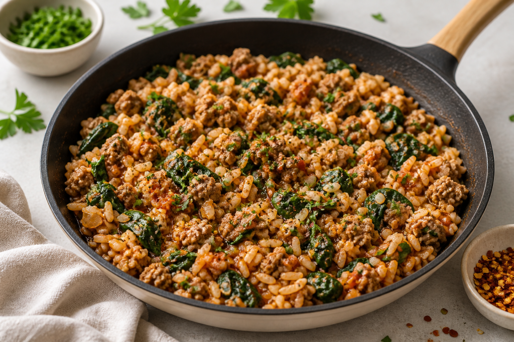 FoxyChef recipe turkey spinach skillet rice