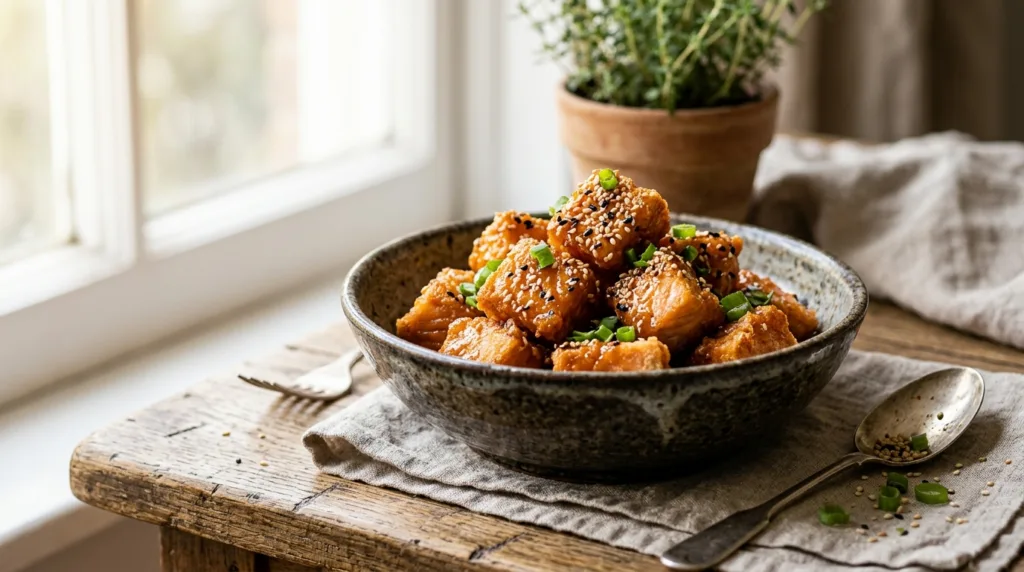 Air Fryer Crispy Honey Sriracha Salmon Bites