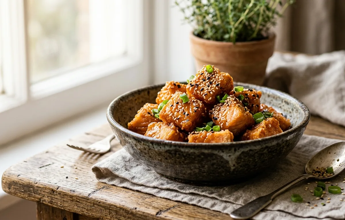 Air Fryer Crispy Honey Sriracha Salmon Bites