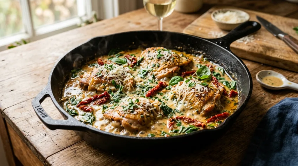 One-Pot Creamy Tuscan Garlic Chicken & Sun-Dried Tomatoes