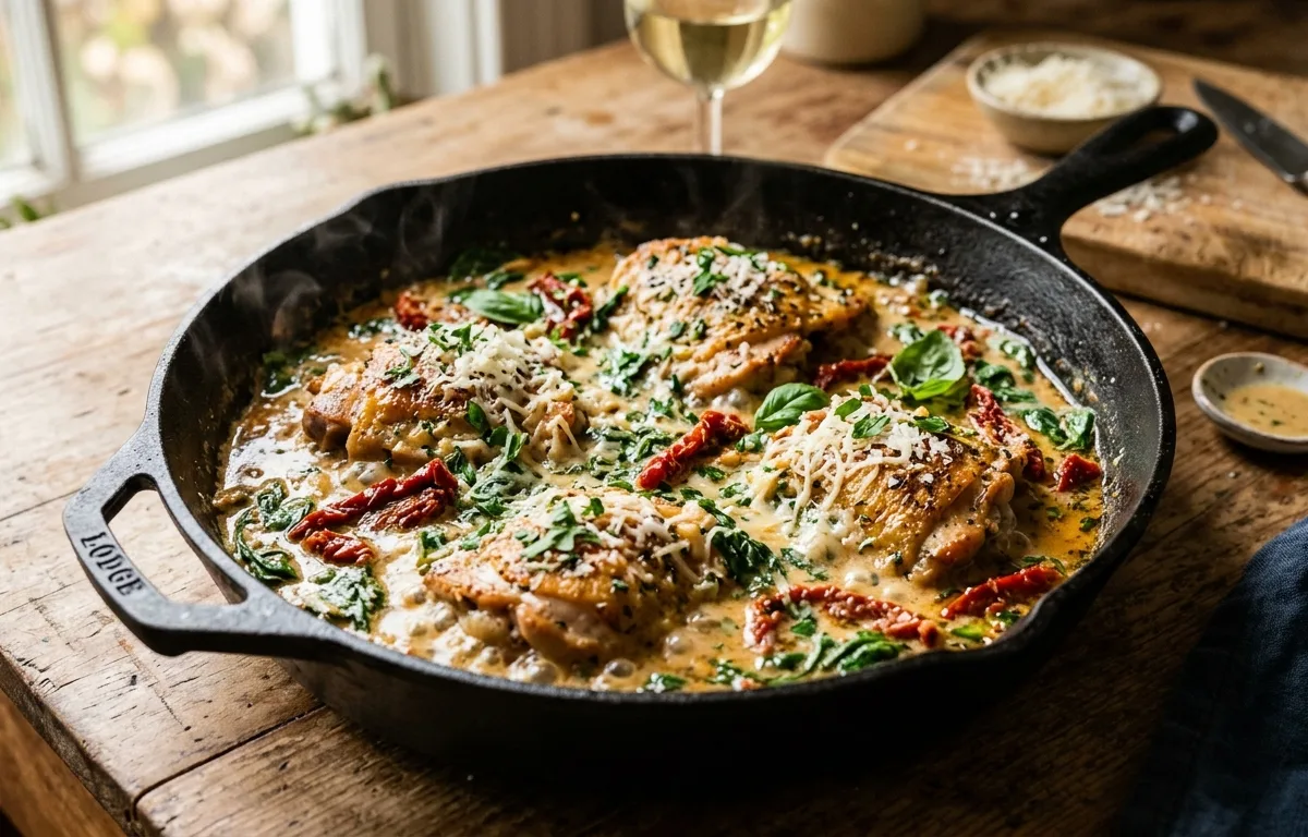 One-Pot Creamy Tuscan Garlic Chicken & Sun-Dried Tomatoes