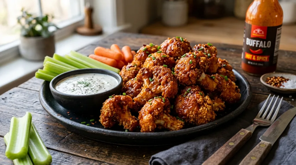 Crispy Air Fryer Buffalo Cauliflower Wings with Vegan Ranch