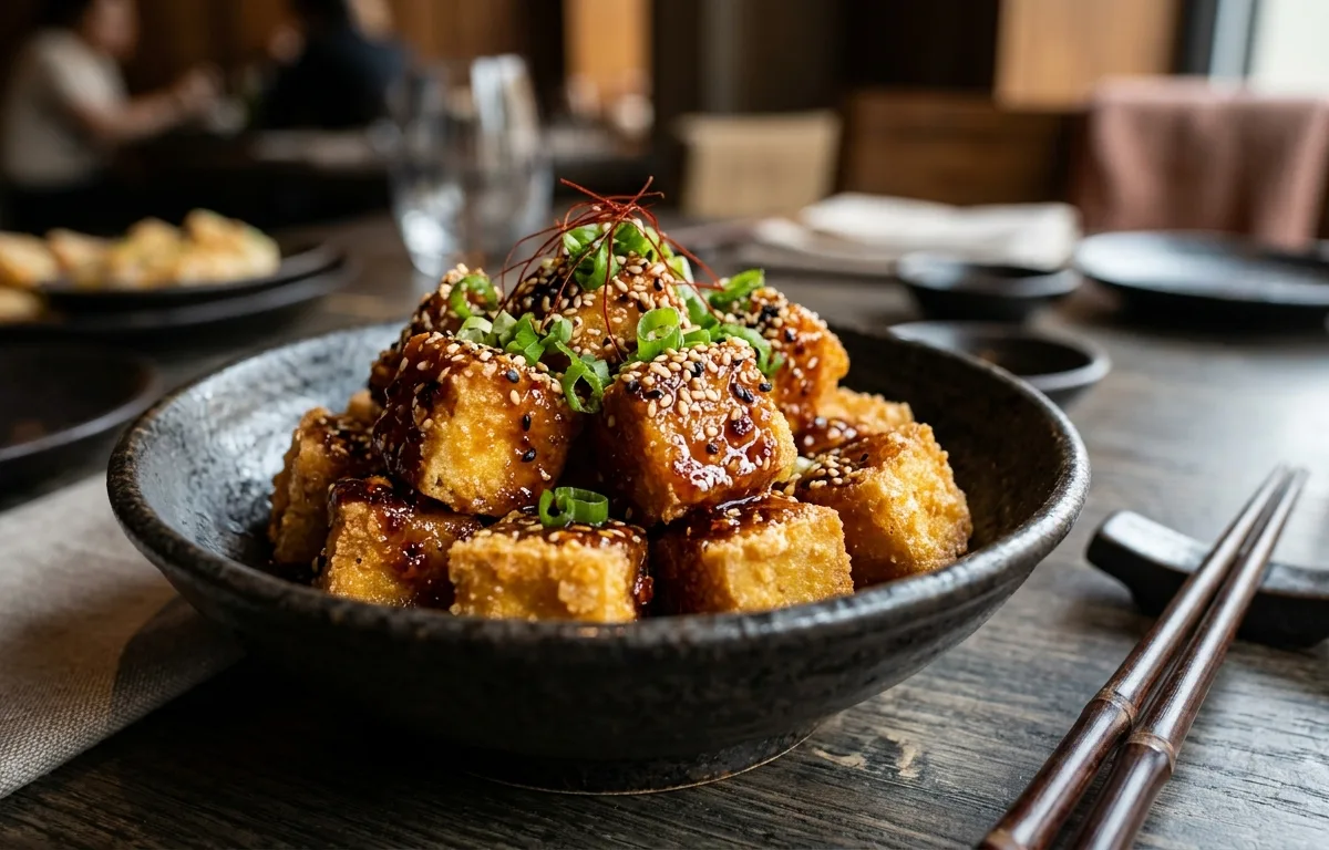 Crispy Air Fryer Tofu with Sweet Sesame Chili Glaze
