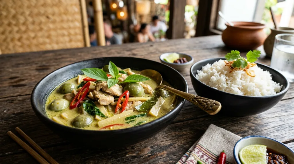 Rich Homemade Thai Green Curry with Crispy Eggplant