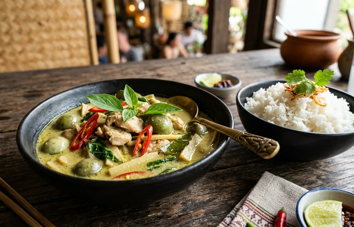 Rich Homemade Thai Green Curry with Crispy Eggplant