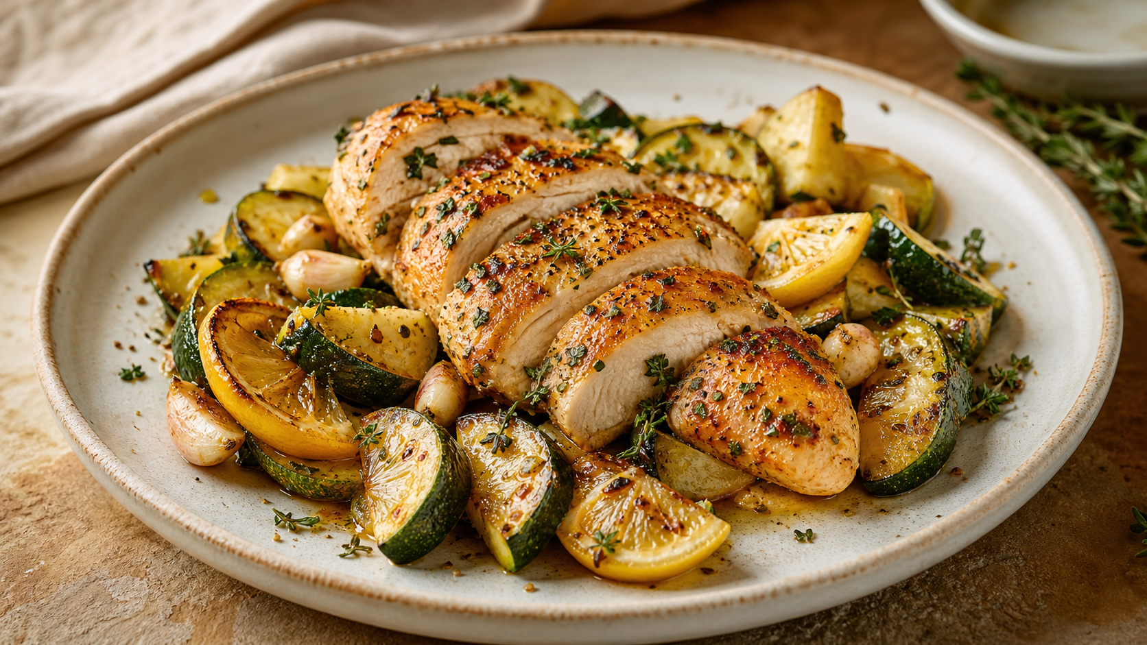 Lemon herb chicken with roasted vegetables