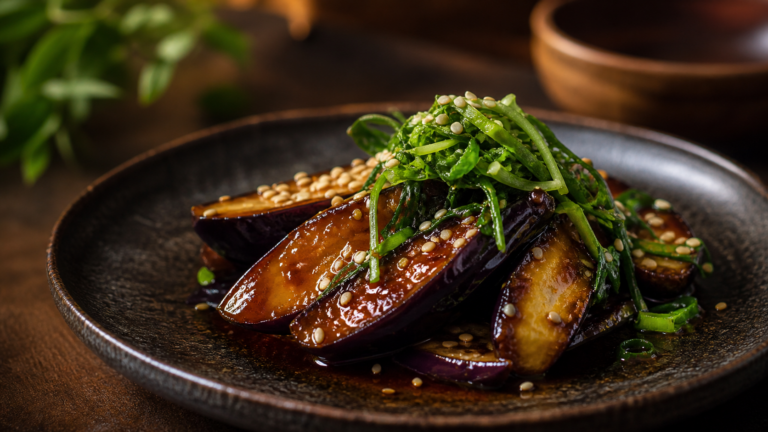 Miso Eggplant With Sesame Greens