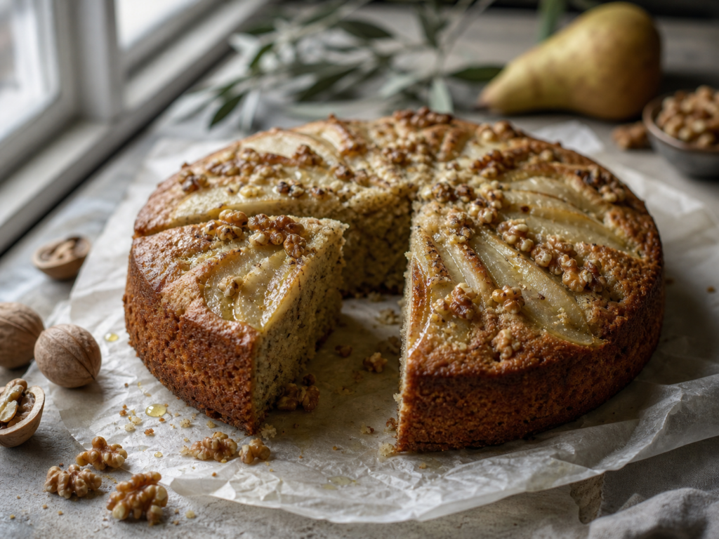 Pear Walnut Olive Oil Cake