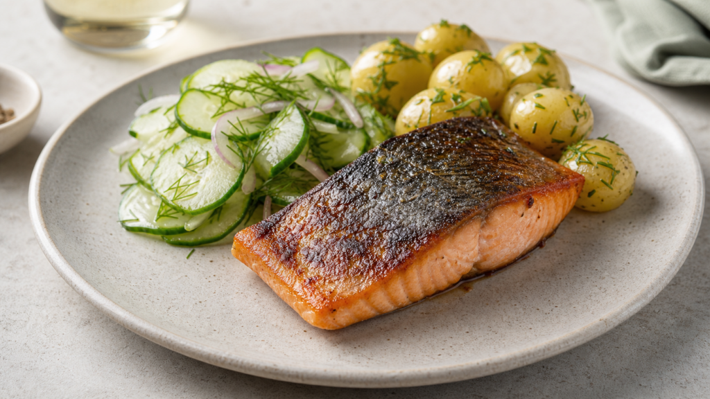 Lachs Mit Dillkartoffeln Und Gurkensalat