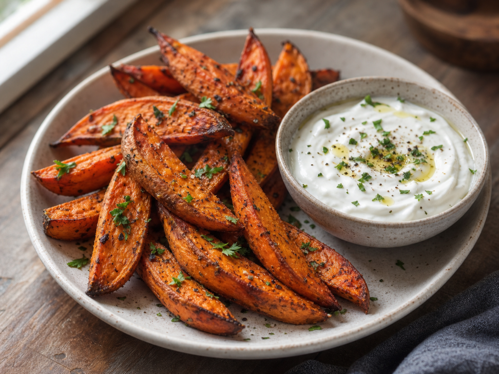 Sweet Potato Wedges With Garlic Yogurt