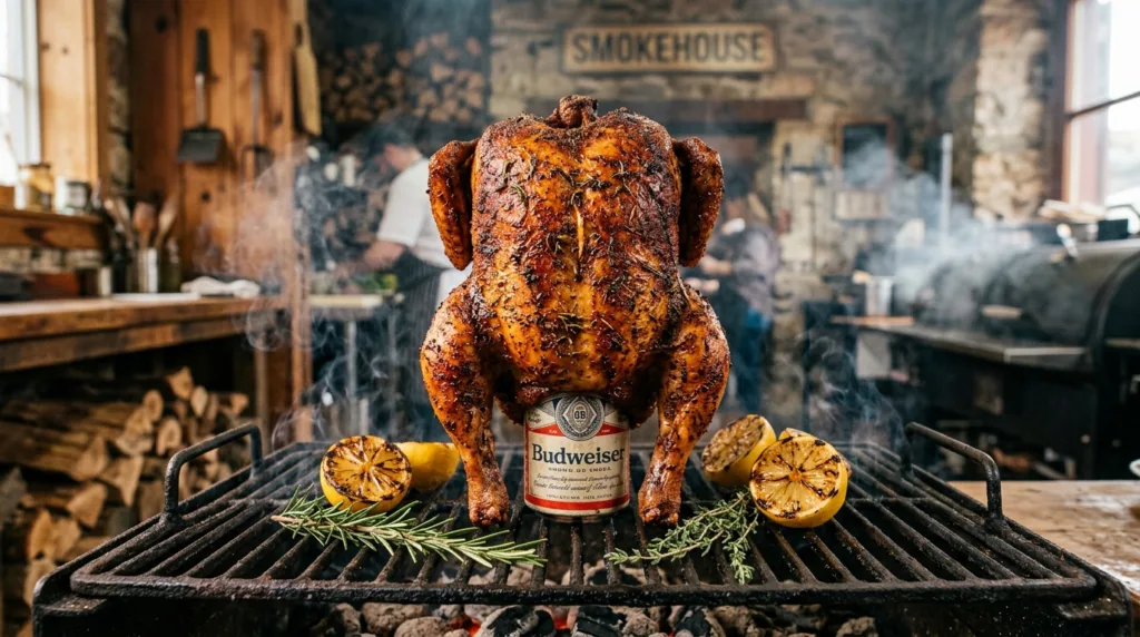 Spatchcock Smoked Beer Can Chicken with Paprika Herb Rub
