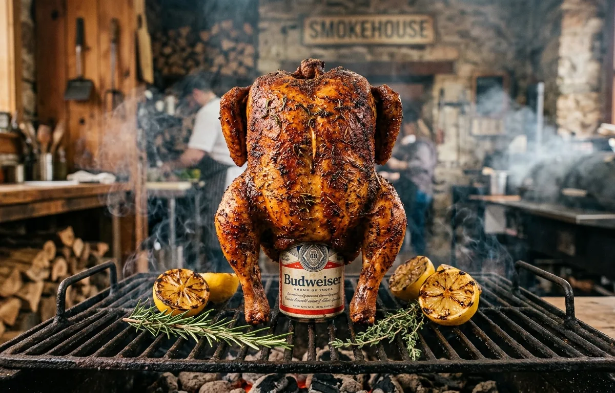 Spatchcock Smoked Beer Can Chicken with Paprika Herb Rub