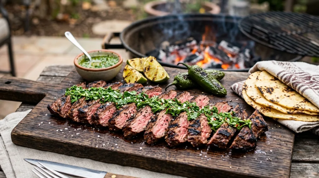 Charred Skirt Steak Carne Asada with Fresh Chimichurri