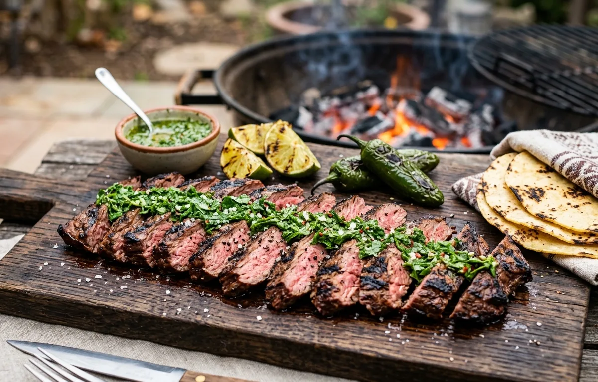 Charred Skirt Steak Carne Asada with Fresh Chimichurri