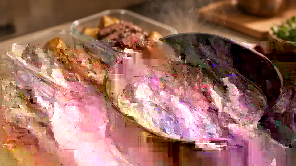 Air fryer steak and potatoes meal prep reheating illustration