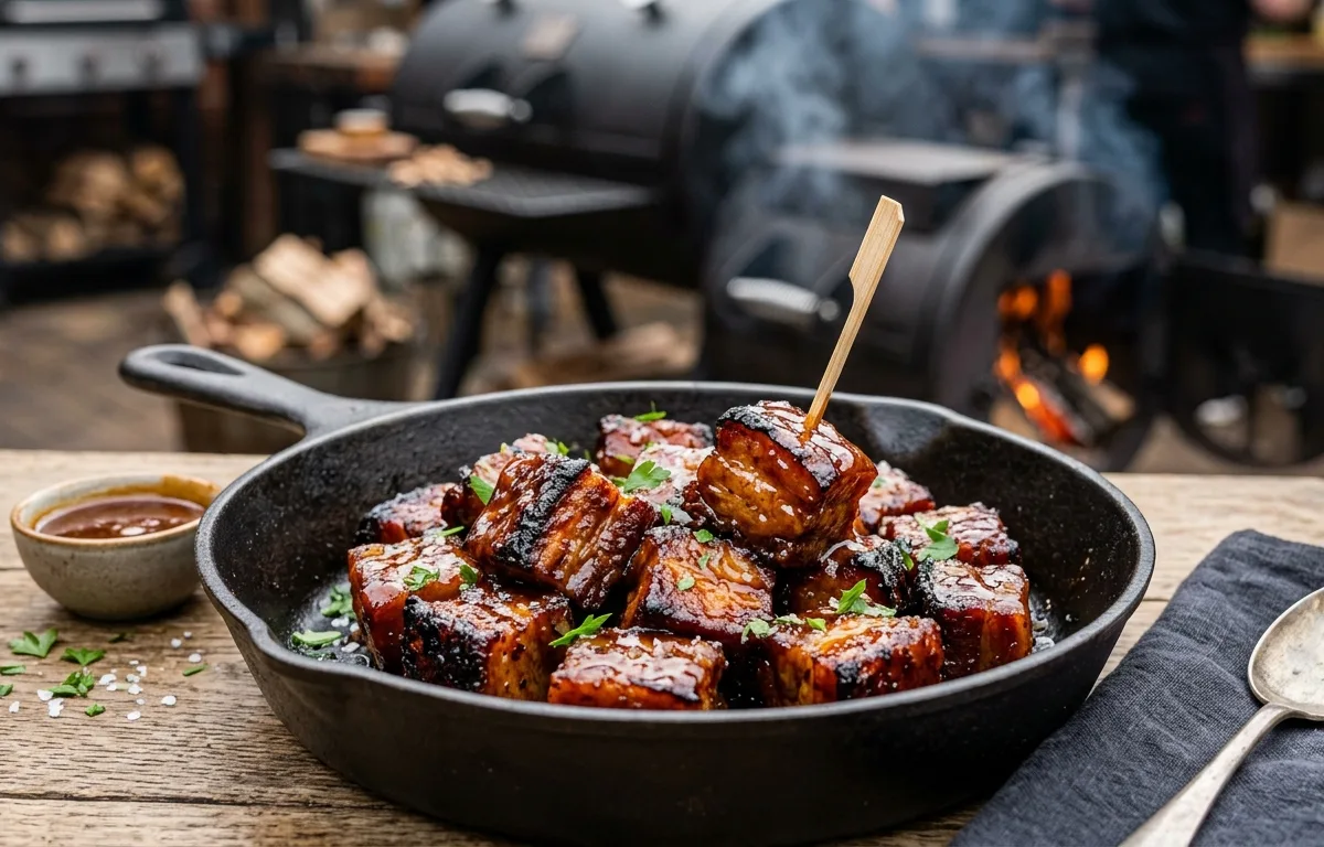 Smoked Pork Belly Burnt Ends with Honey Apple Cider Glaze
