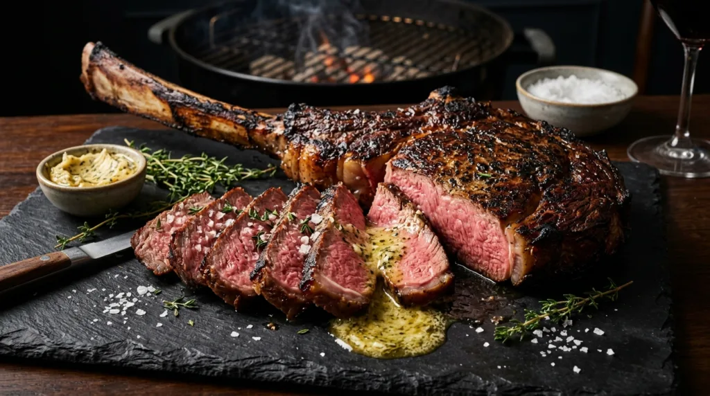 Reverse-Seared Tomahawk Ribeye Steak with Smoked Herb Butter